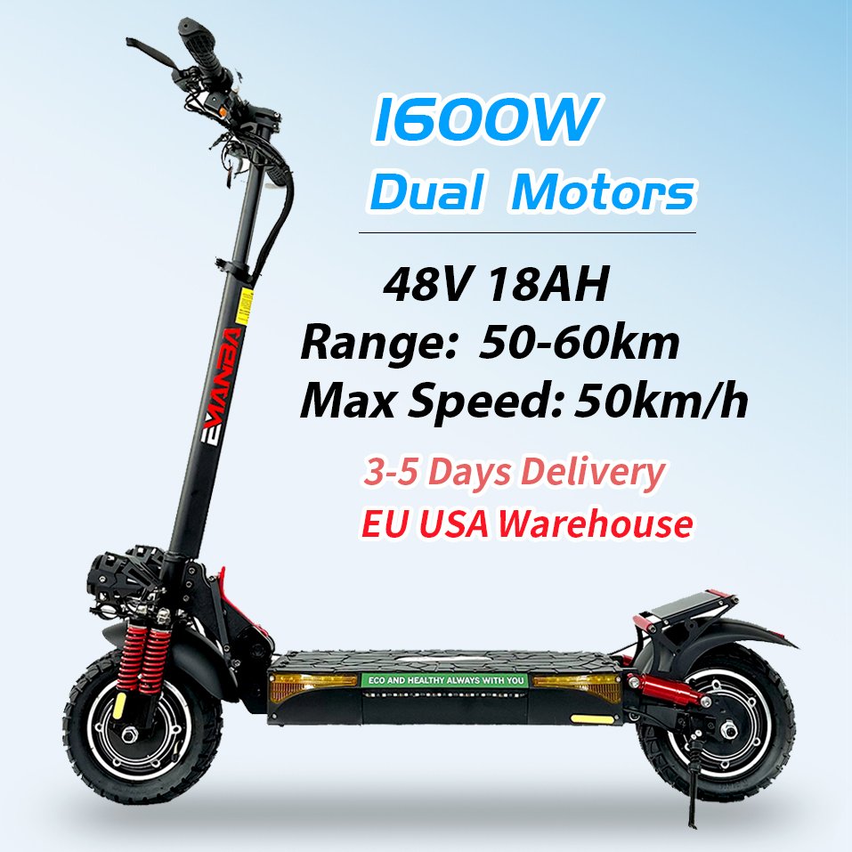 EU USA European Warehouse Adult E-Scooter with 1600W Dual Motors 18 AH Max Speed up to Max Durance Electric Scooter