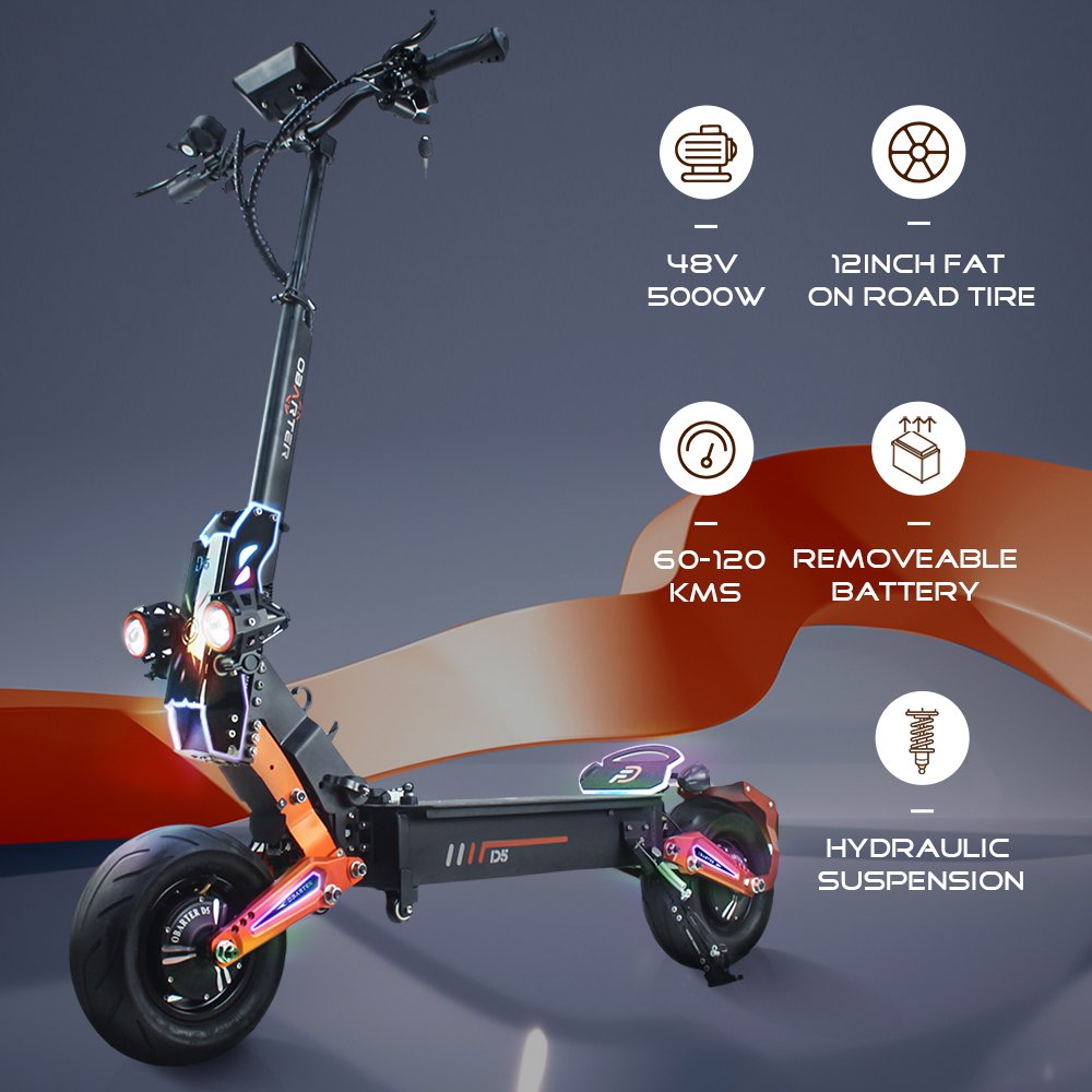 Off-road 48v 35ah 5000w Dual Motors Foldable 12 Inch Adult Obarter Original Electric Scooters D5