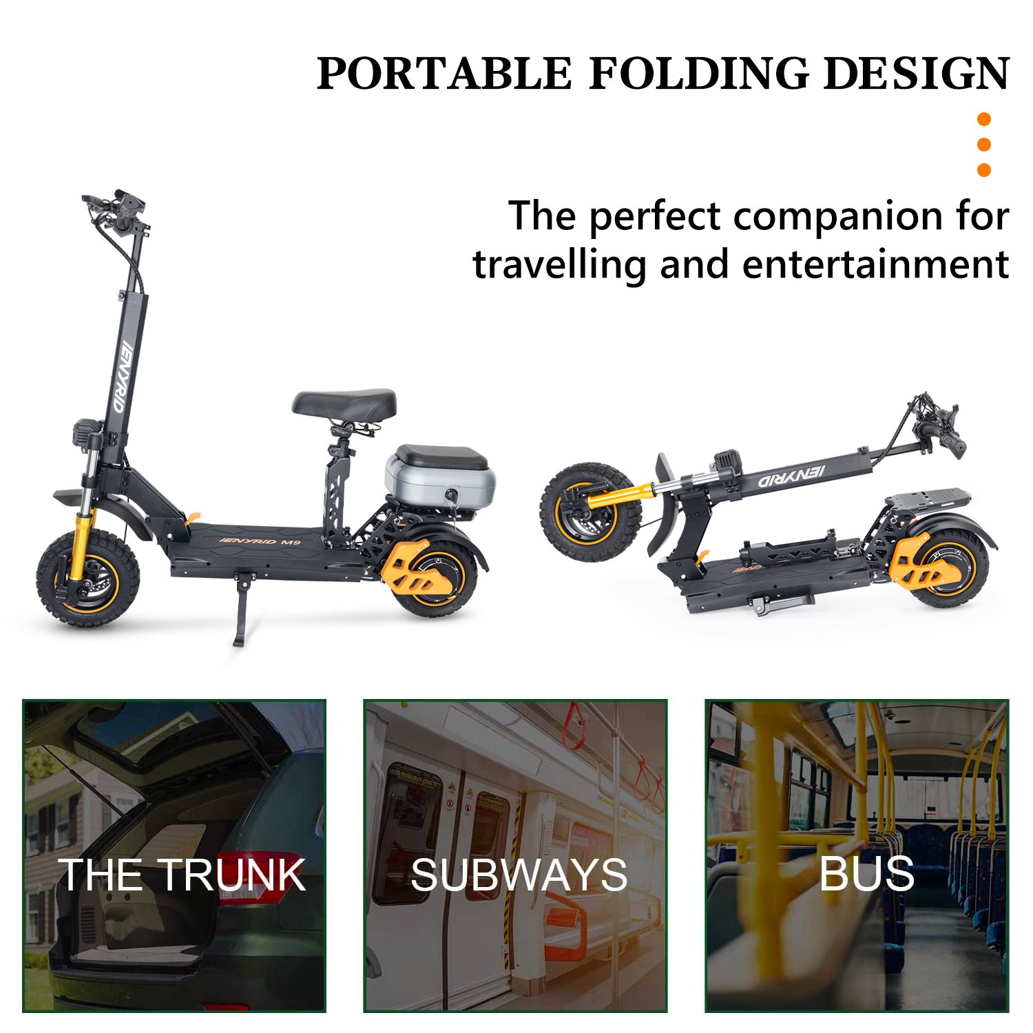 UK Stock iENYRID M9 1200watt Fat Tire Folding Off Road Kugoo Wide Wheel Electric Scooters with seat