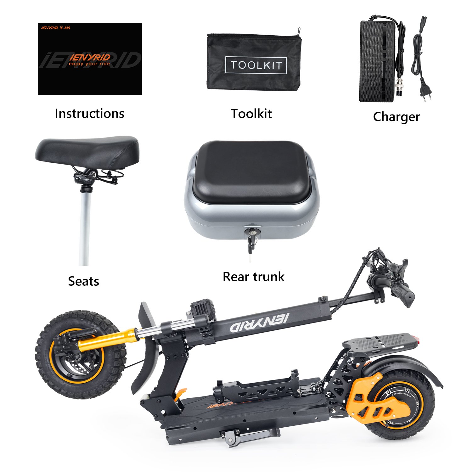 UK Stock iENYRID M9 1200watt Fat Tire Folding Off Road Kugoo Wide Wheel Electric Scooters with seat