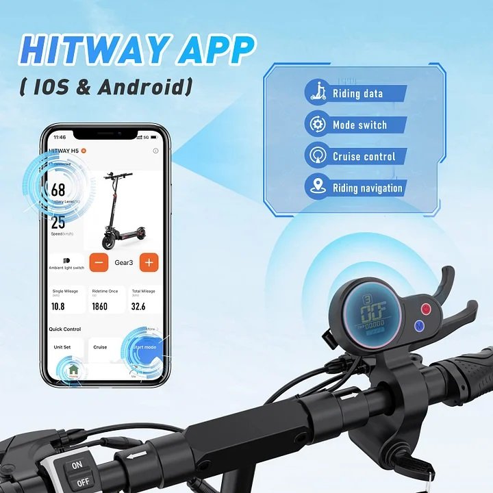 HITWAY H5 800W 48V 13Ah Electric Scooter Powerful Motor Off Road Tire Aluminum Alloy Two Wheels 10Inch Solid Tire E-Scooter