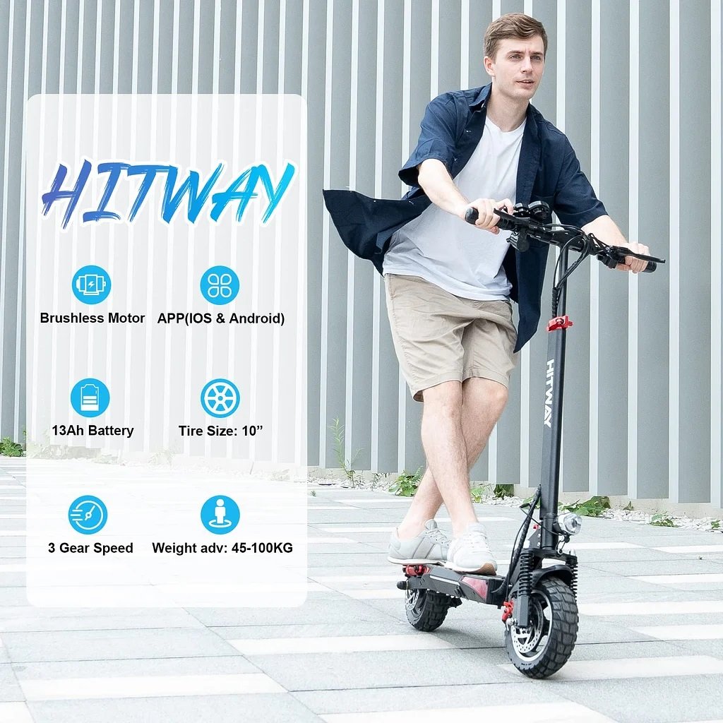 HITWAY H5 800W 48V 13Ah Electric Scooter Powerful Motor Off Road Tire Aluminum Alloy Two Wheels 10Inch Solid Tire E-Scooter