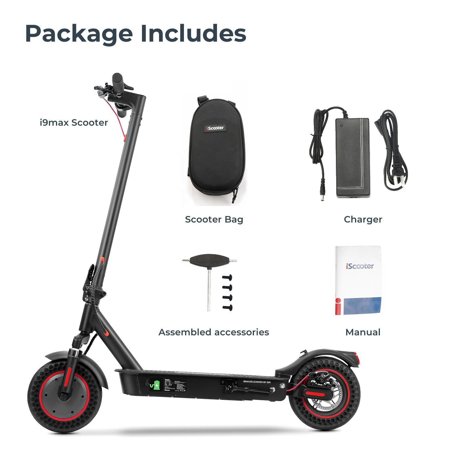 iScooter i9Max 500W Electric Scooter for Adults 30km/h 10Ah Battery 10 Inch Honeycomb Tire Foldable E-Scooter with App Bag