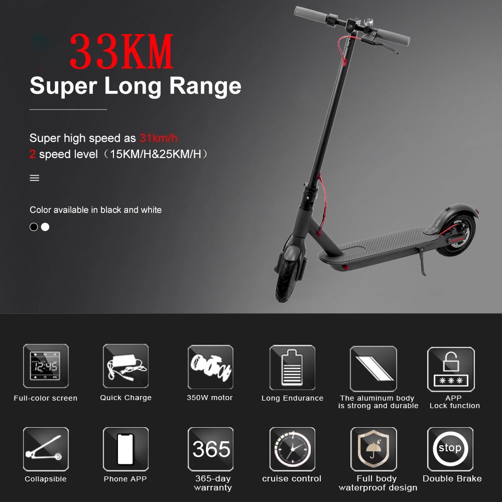 App Control Fastest Delivery USA UK EU Stock 350W High Power E Scooter Electric Adult Waterproof 30Km/h Powerful Battery