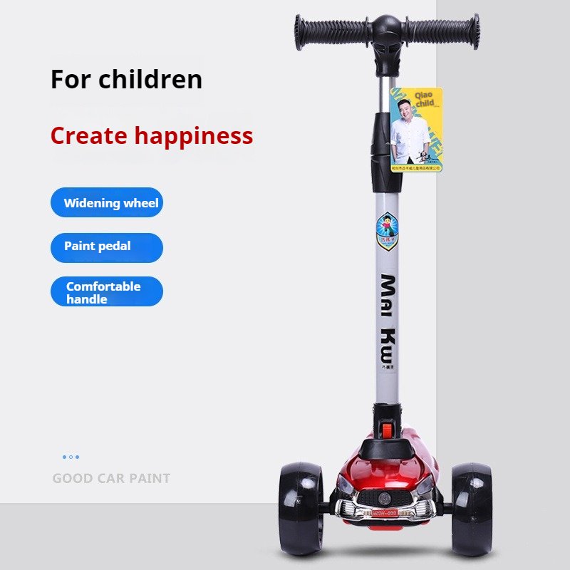Adjustable Height Kick Scooter for Kids 6-8 Years Extra-Wide Deck & Flashing PU 3 Wheels Removable Foldable Seat Kids Scooter