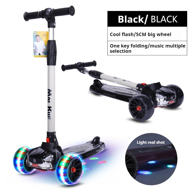 Adjustable Height Kick Scooter for Kids 6-8 Years Extra-Wide Deck & Flashing PU 3 Wheels Removable Foldable Seat Kids Scooter