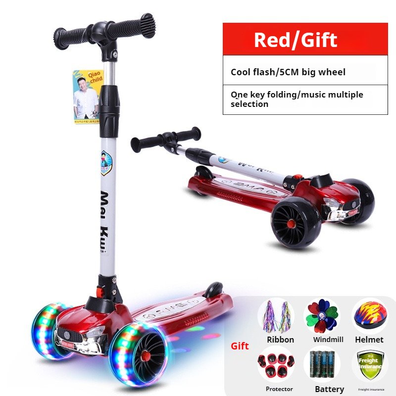 Adjustable Height Kick Scooter for Kids 6-8 Years Extra-Wide Deck & Flashing PU 3 Wheels Removable Foldable Seat Kids Scooter