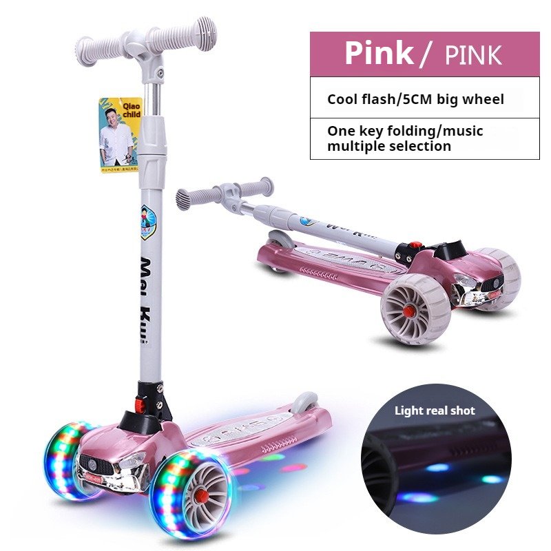 Adjustable Height Kick Scooter for Kids 6-8 Years Extra-Wide Deck & Flashing PU 3 Wheels Removable Foldable Seat Kids Scooter
