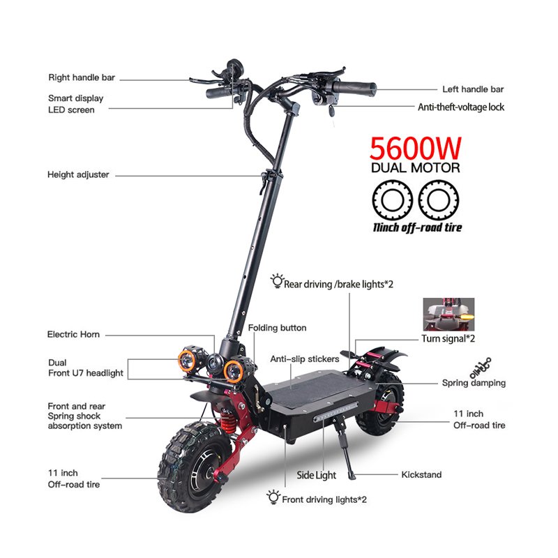 11-inch Hollow Rod Dual Drive Motor 5600w Powerful Electric Scooter