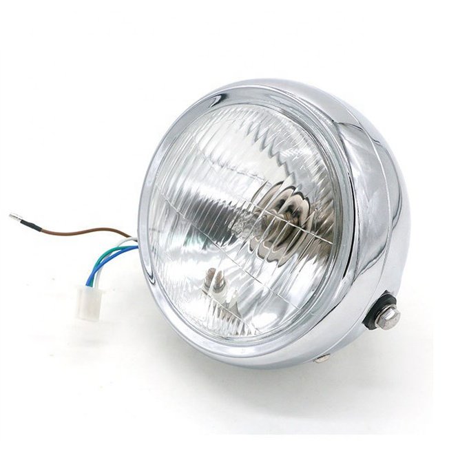 MOTERCROSS DC 12V Motorcycle Grill Headlight with Brackets Motorbike Retro Headlights Scooter Vintage Front Light Round Lamp