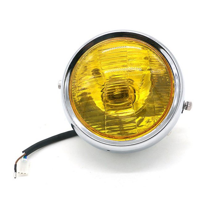 MOTERCROSS DC 12V Motorcycle Grill Headlight with Brackets Motorbike Retro Headlights Scooter Vintage Front Light Round Lamp