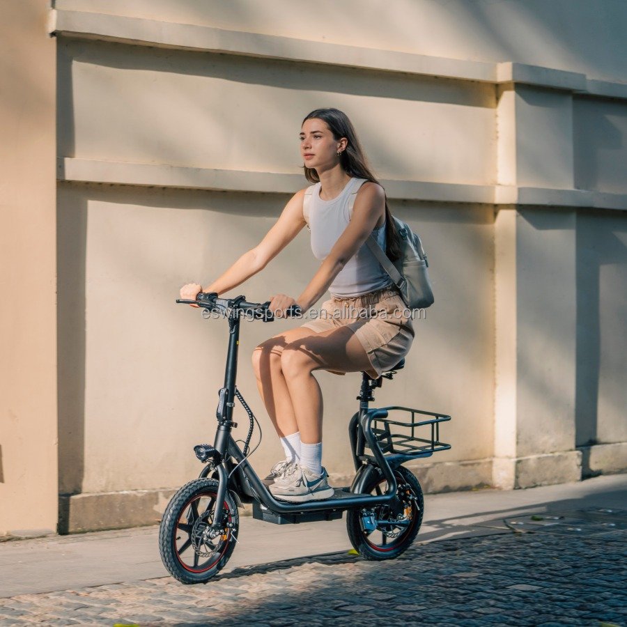 ESWING 14 Inch 2 Wheel 500W 48V 22.5Ah Scooter Bike Long Range Rear Basket Adults Folding Electric Scooter With Seat