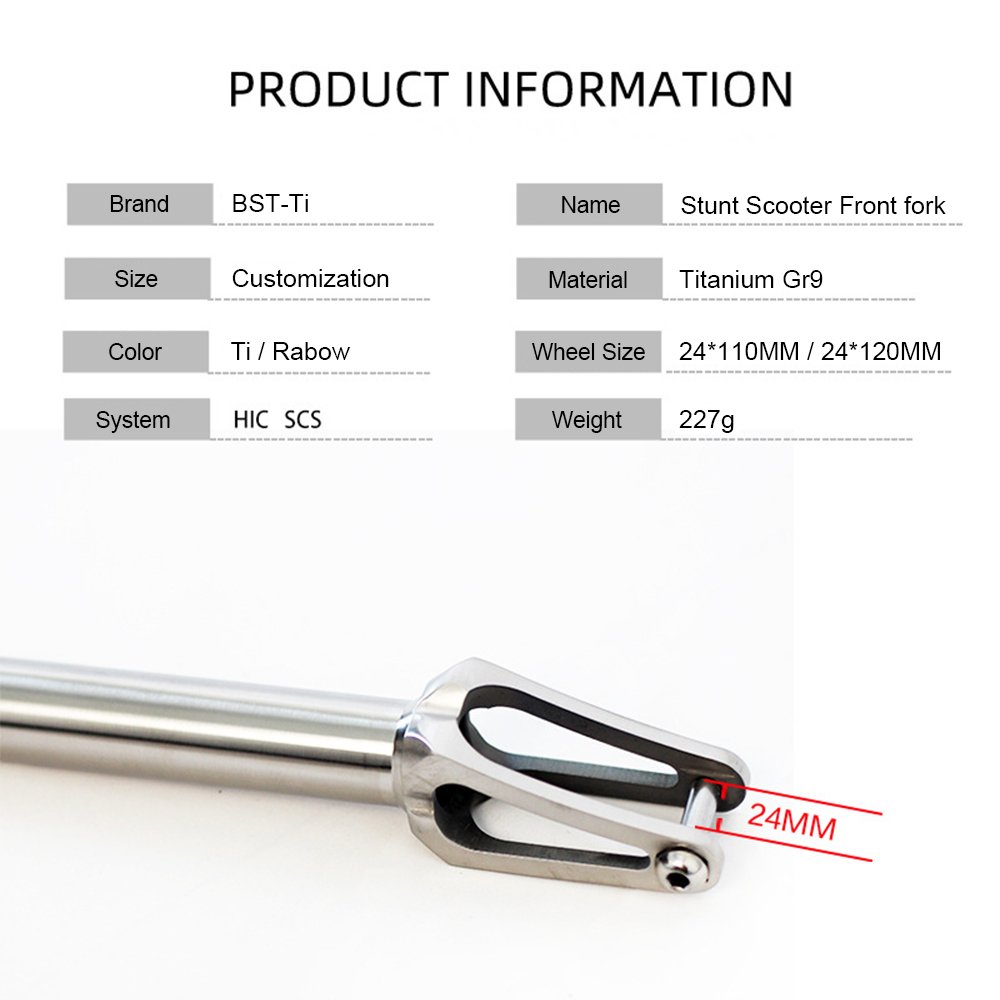 Titanium stunt scooter fork pro scooter fork Built-in machined starnut for SCS and HIC Fits 120mm 110mm and 100mm wheels