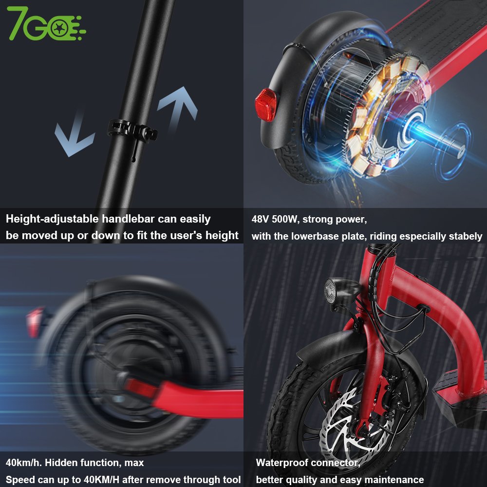 7Go EU US warehouse 12 inch tire foldable Electric Scooter 500W 48v long range fast speed escooter with patent