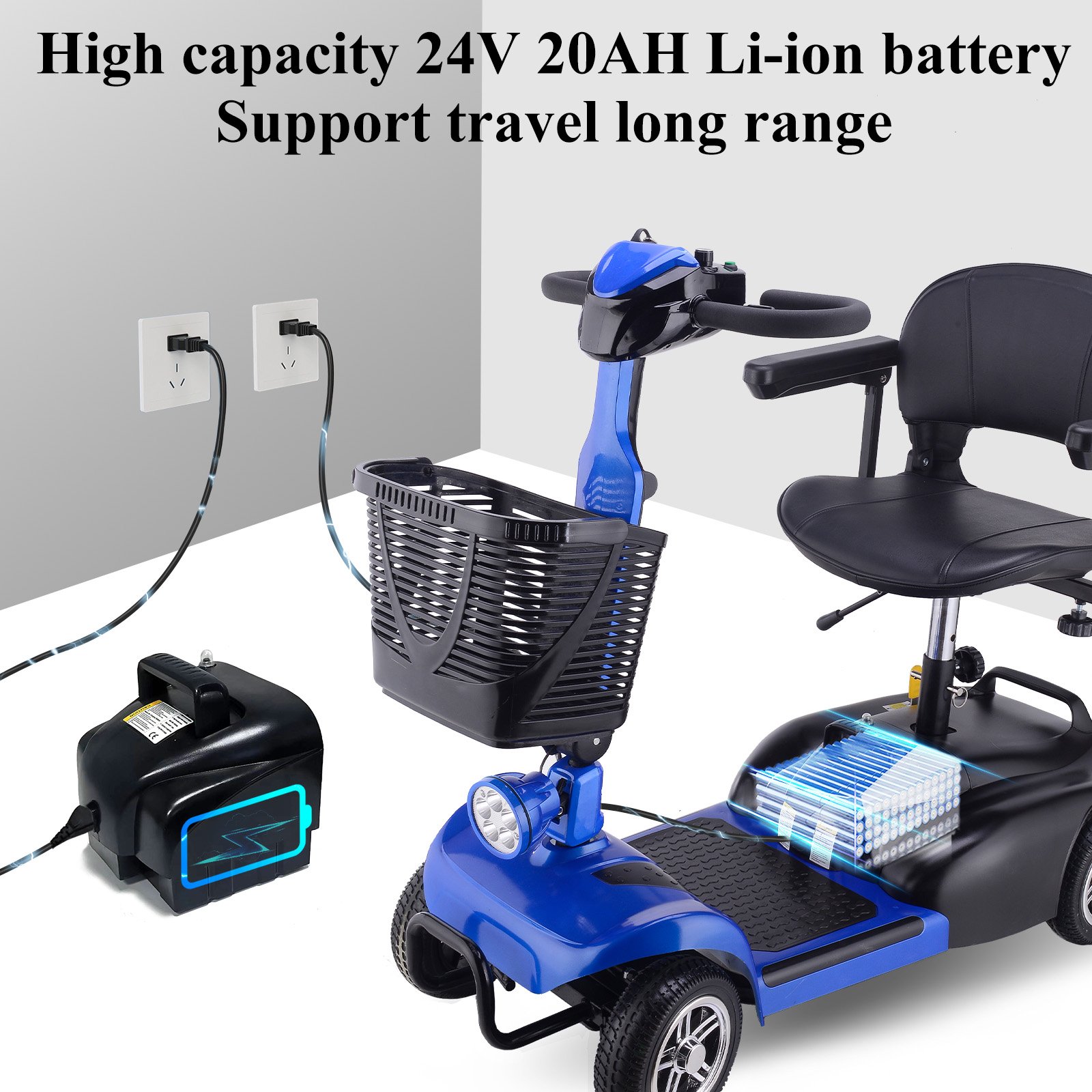 TOODI D10 US Warehouse 24V 20Ah 4 Wheels Elderly Electric Scooter Disabled Handicapped Folding Mobility Scooter For Seniors