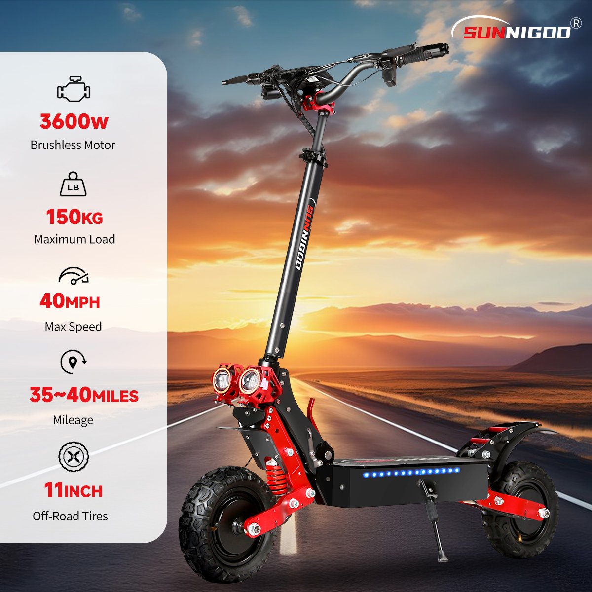 Fast Dispatch New 11-Inch Folding Off-Road E-Scooter 3600W Adult Fat Tyres Electric Scooter with 65km/h Speed Poland Warehouse