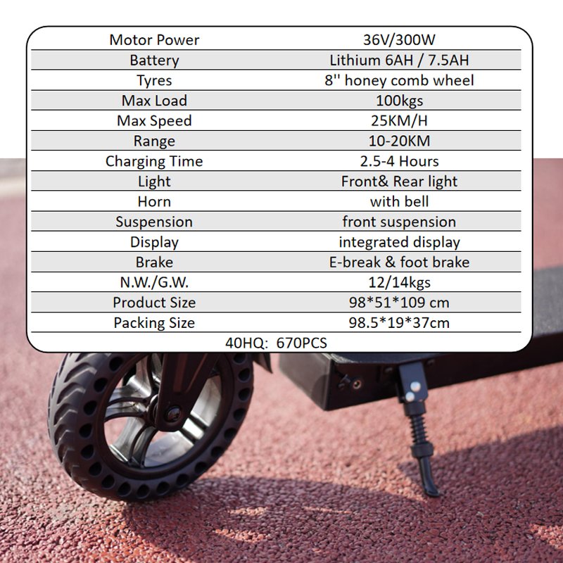 Zhejiang Supplier 300W Vintage Electric Scooter 8in Honeycomb Wheel Dirt E Folding Mobility Scooter for Wholesales