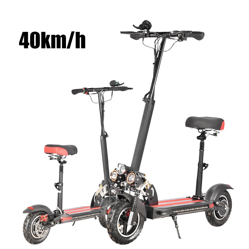 E-scooty 800W Foldable Electric Scooter with Seat New Design Cheap Three-light Off-road Wide Tire Adults Unisex - 18ah 200KG