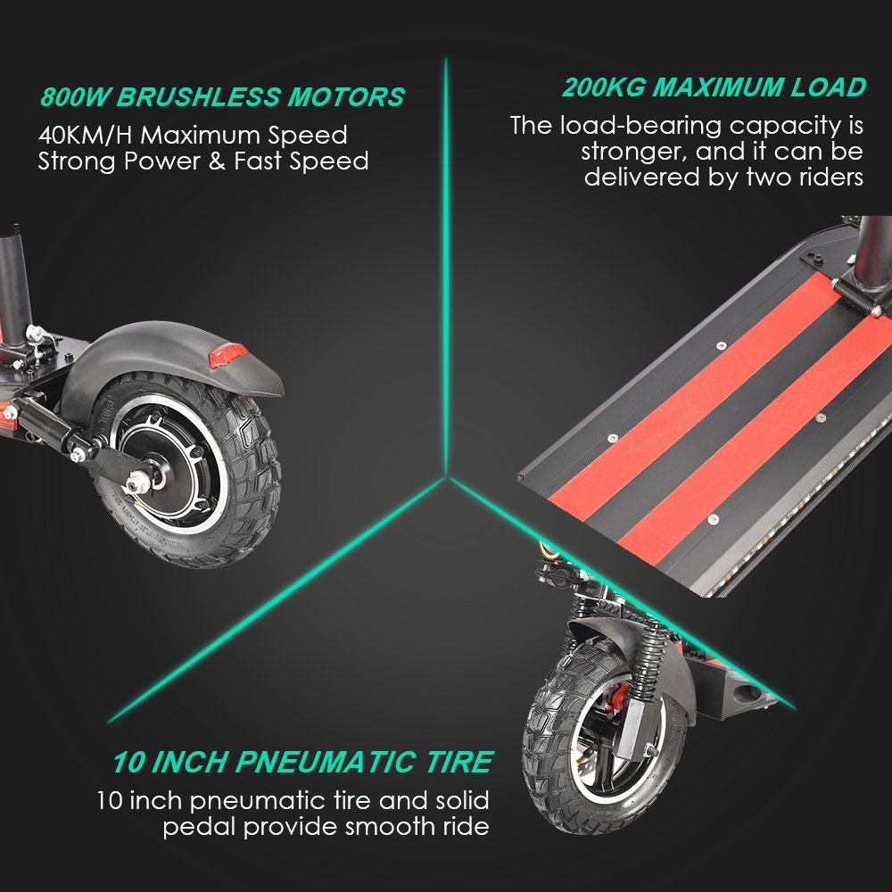 E-scooty 800W Foldable Electric Scooter with Seat New Design Cheap Three-light Off-road Wide Tire Adults Unisex - 18ah 200KG