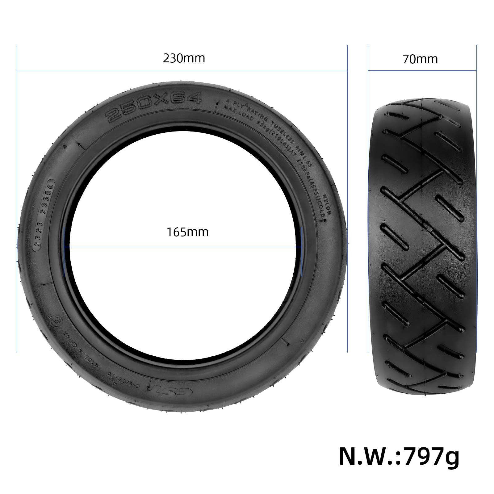 EU Stock 250*64 Self-Sealing Tubeless Tire 250x64(10*2.3-6.5) Tire for Xiaomi Electronic Scooter Mi 4 Ultra/NAVEE S65C KQI2