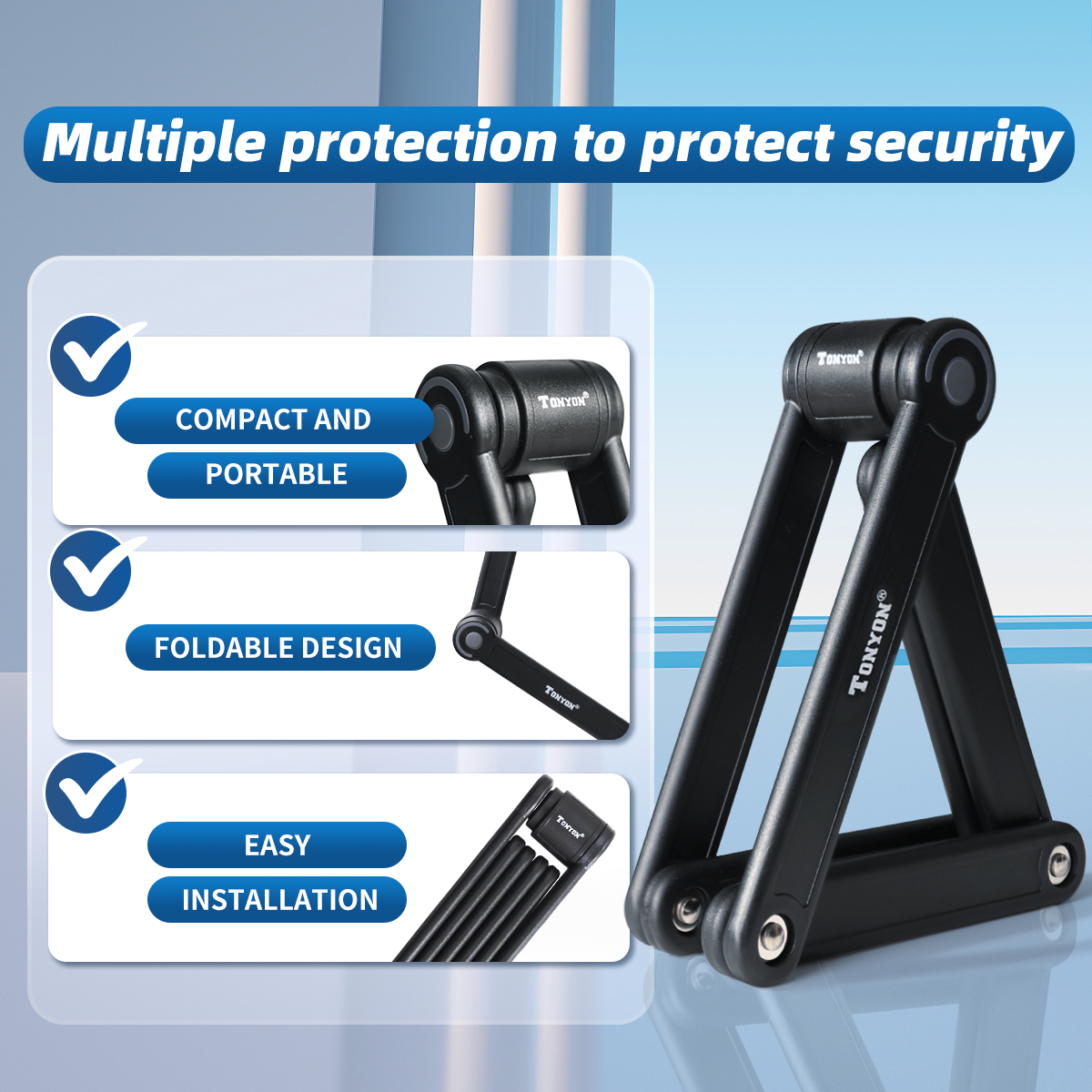 Tonyon Durable High Safety Accessories Motorcycle Scooter Portable Key Foldy Bike Lock Heavy Duty Folding Lock