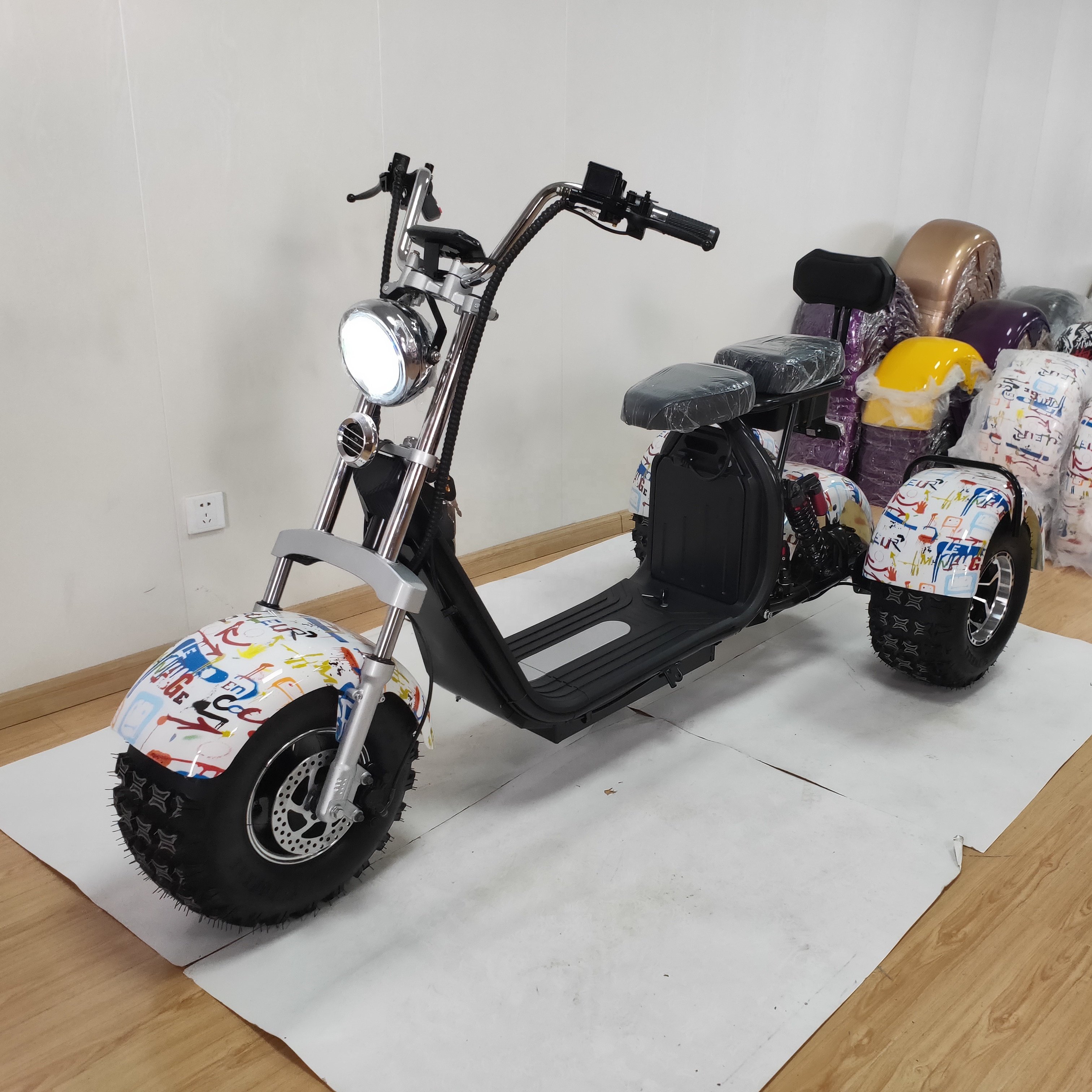 Factory Wholesale Electric Scooter E Citycoco 3 Wheel Motorcycle For Golf With Dual Battery