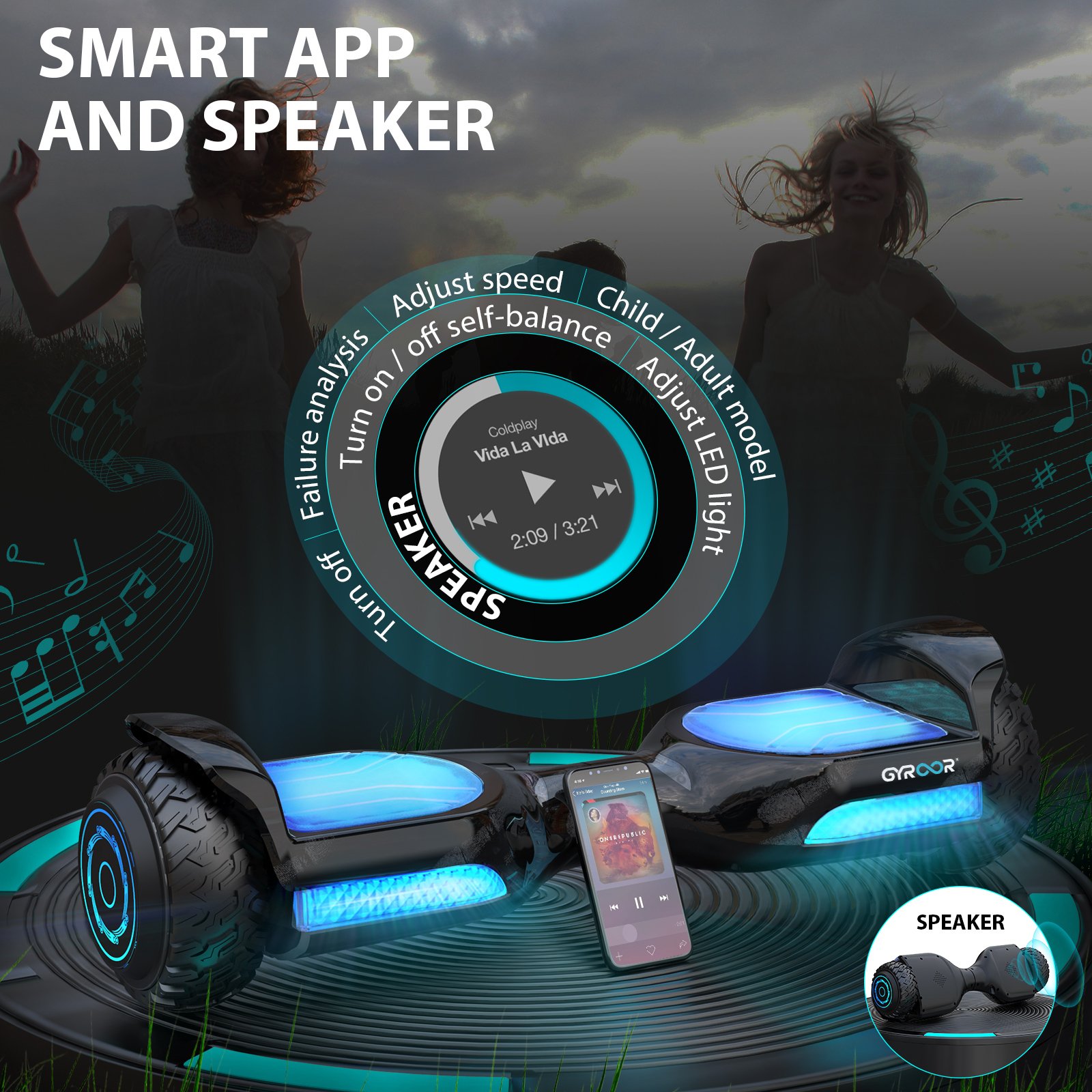 GYROOR 6.5 Inch two wheel smart Self balance balancing electric scooter hover board hoverboards