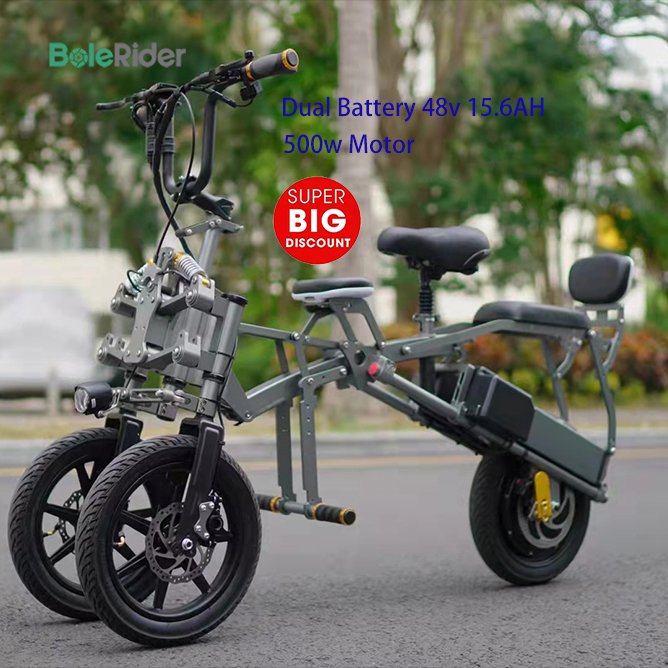 Hot sale 14-inch 500w electric scooter USA Europe,Popular model 3 wheels dual battery foldable e bike 48v