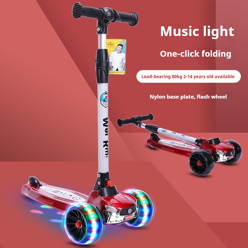 Adjustable Height PU Material Kids Scooter with Light Wheels and Rear Brake Mini Pedal Car for Toddlers Aged 6-8 Years