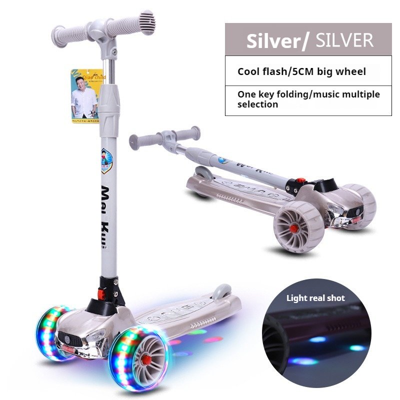 Adjustable Height PU Material Kids Scooter with Light Wheels and Rear Brake Mini Pedal Car for Toddlers Aged 6-8 Years