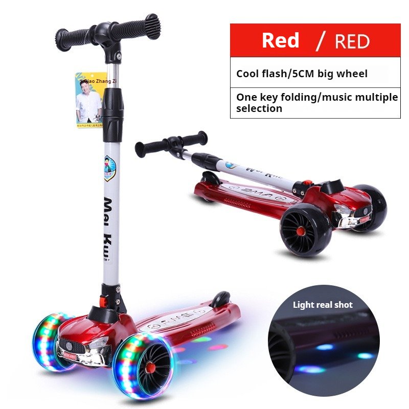 Adjustable Height PU Material Kids Scooter with Light Wheels and Rear Brake Mini Pedal Car for Toddlers Aged 6-8 Years