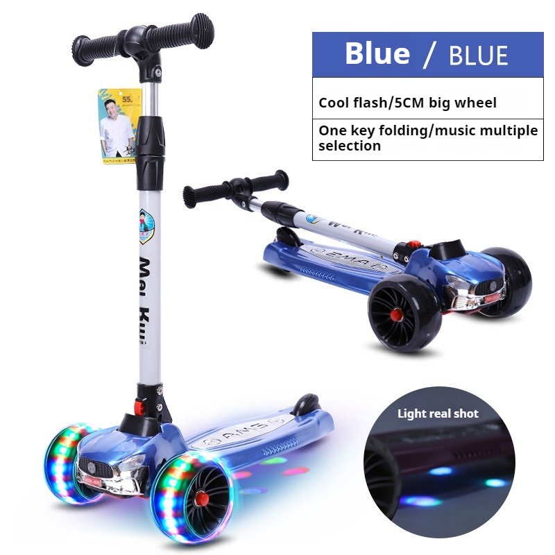 Adjustable Height PU Material Kids Scooter with Light Wheels and Rear Brake Mini Pedal Car for Toddlers Aged 6-8 Years
