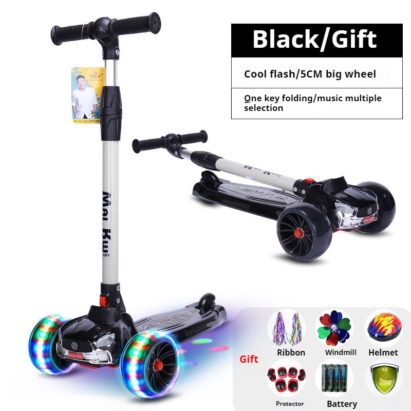 Adjustable Height PU Material Kids Scooter with Light Wheels and Rear Brake Mini Pedal Car for Toddlers Aged 6-8 Years