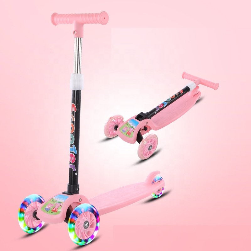 wholesale abs foldable folding kids kick pedal scooter for kids 3 wheel with rubber wheels light