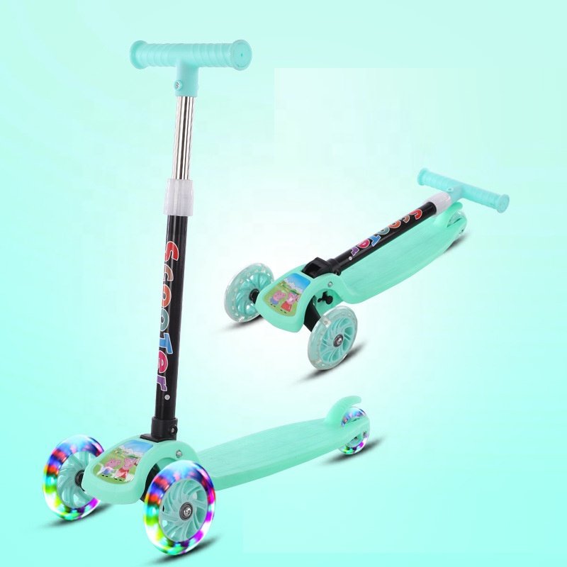 wholesale abs foldable folding kids kick pedal scooter for kids 3 wheel with rubber wheels light