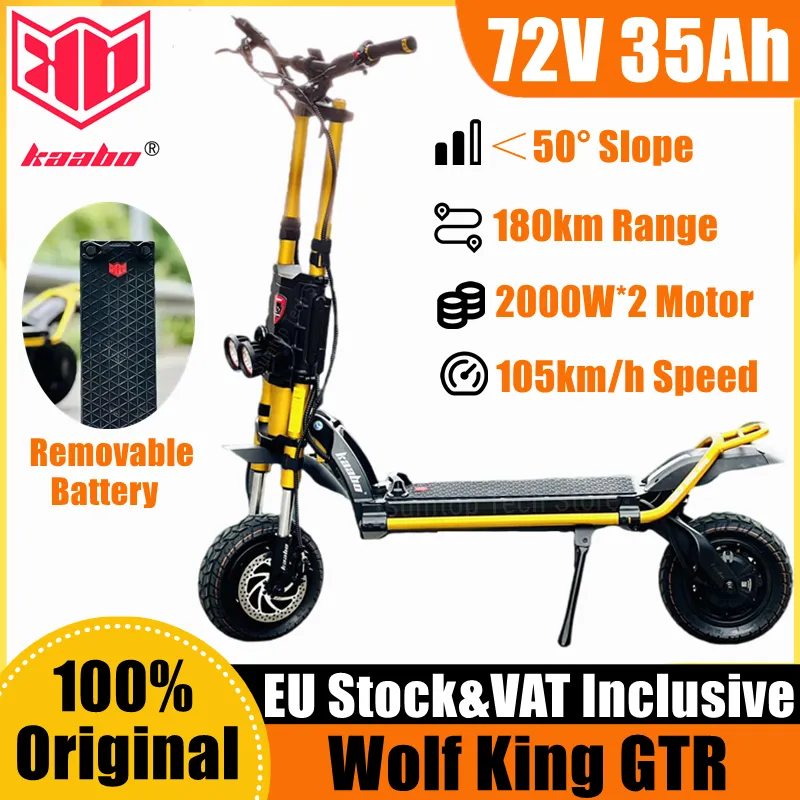 EU Stock Kaabo Wolf King GTR Smart Electric Scooter 2000W*2 Dual Motor 72V 35Ah Removable Battery 180km Range KickScooter