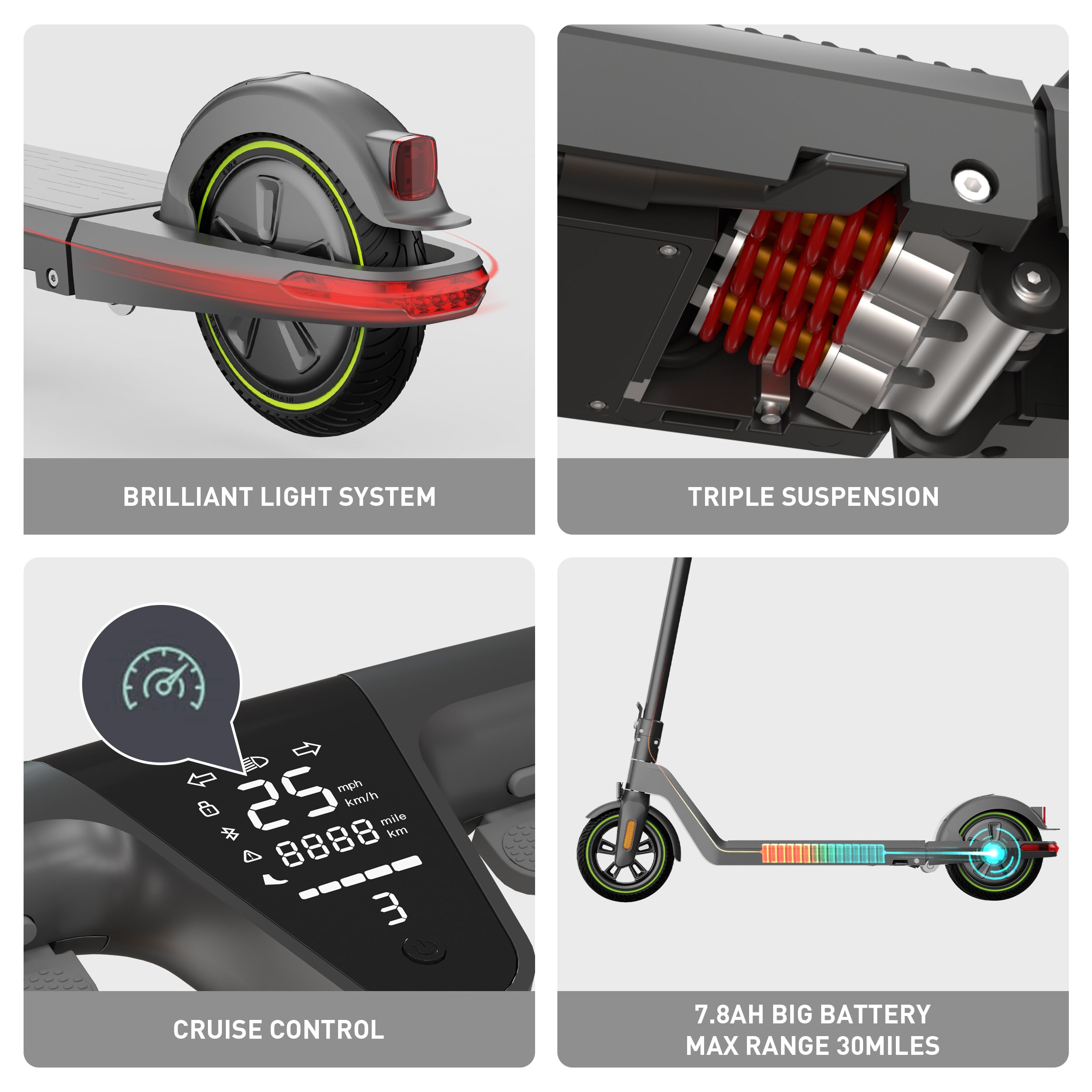 US Warehouse 48V 450W Electric Kick Scooter 30 Miles Long Range 22 Mph Folding Commuter Electric Scooter for Adults