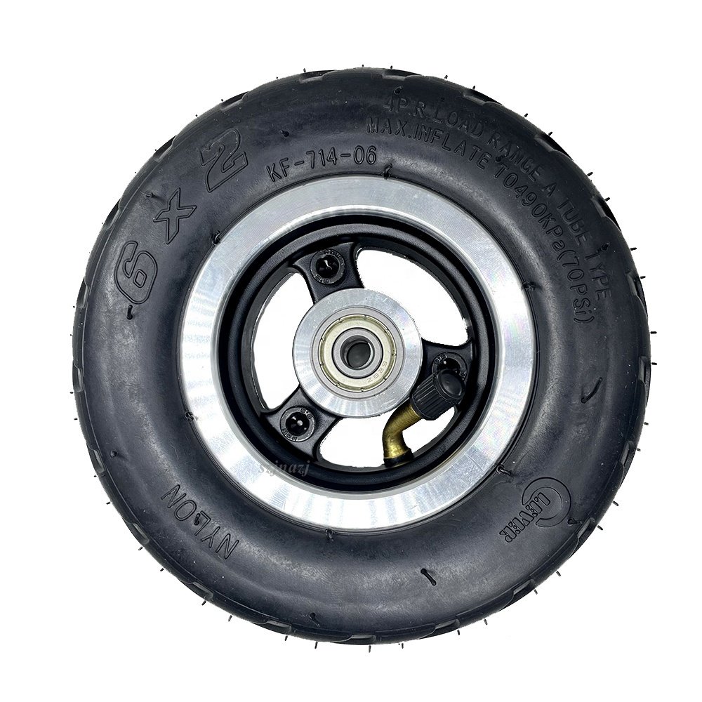6 Inch 6x2 Wheel Pneumatic Inner Tube Outer Tyre with Aluminum Alloy Rim for Mini Electric Scooter Trolley Cart Parts