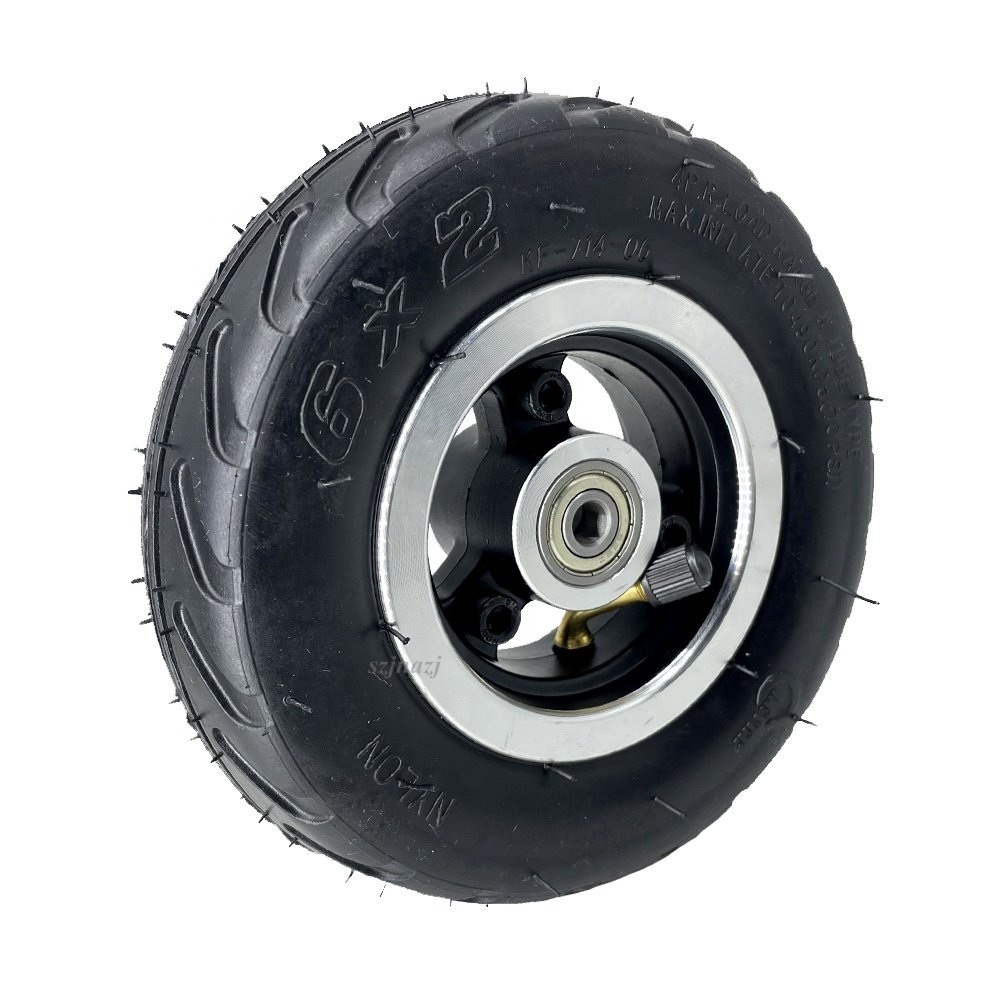 6 Inch 6x2 Wheel Pneumatic Inner Tube Outer Tyre with Aluminum Alloy Rim for Mini Electric Scooter Trolley Cart Parts