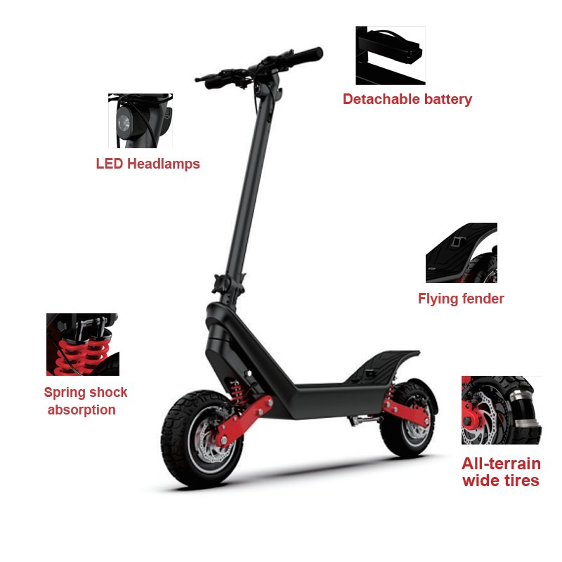 Waterproof 40km/h High speed 1200W 2400W acceleration motor foldable electric scooter with 11-inch off-road wide tire