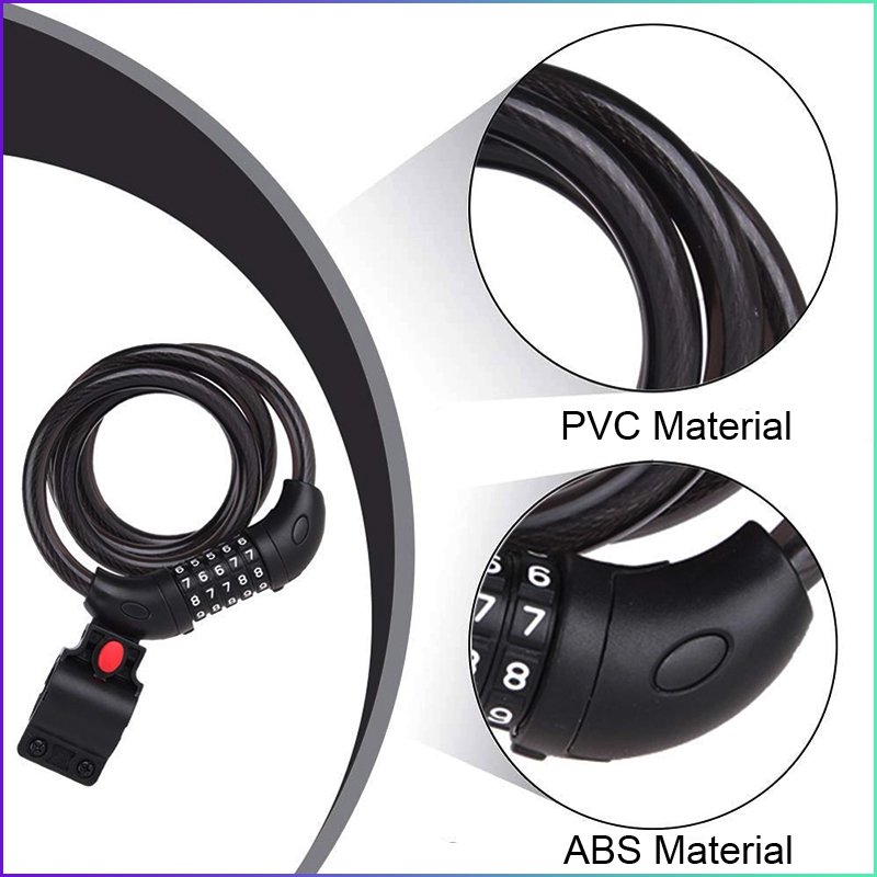 Superbsail Bicycle Lock Anti-Theft Security 5 Digit Code Combination Lock Steel Wire Cable lock for PRO2 max g30 scooter e-bike