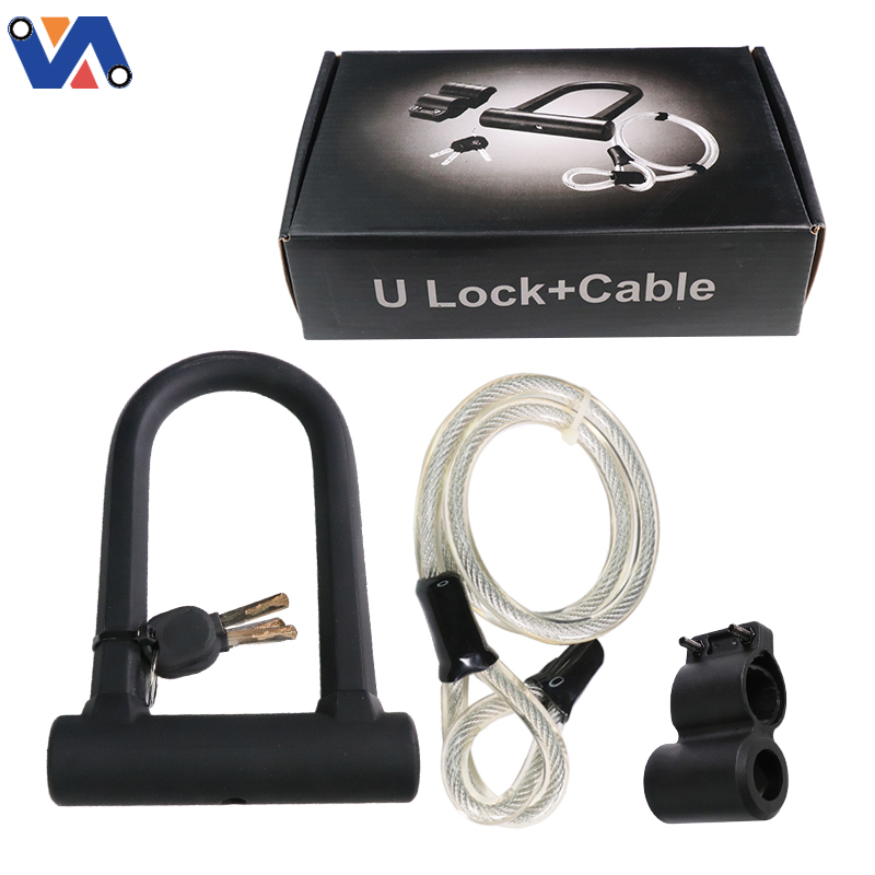 New Image EU Warehouse Stock Bicycle Bike Part Cycling Bicycle U Shape Lock With Cable MTB Durable Portable Road Bike Cable Lock