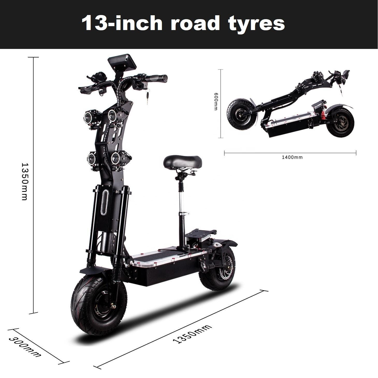 2024 New 8000w 10000w 72v/50ah/60ah/100ah Dual Motor 14 Inch Wheel Foldable Electric Scooter For Adult