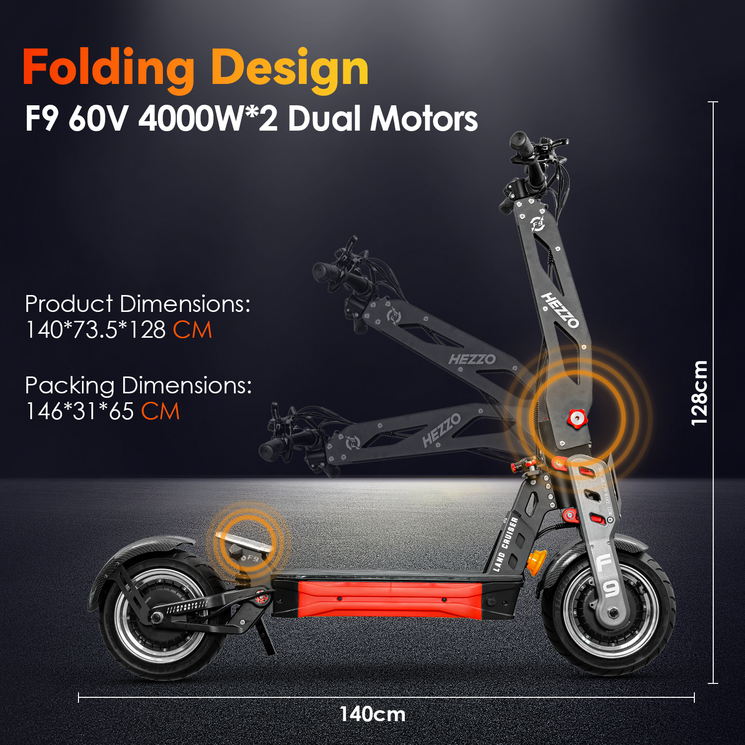 HEZZO F9 60v 40Ah 8000w Dual Motors Powerful 90Km/h EU US Warehouse Escooter Fat Tire Foldable Electric Scooter USA Warehouse