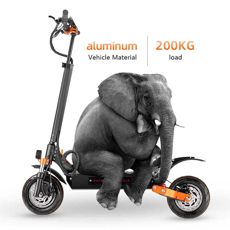 Folding electric scooter with 10-inch wide off-road tires Powerful lithium-ion battery 70 km per charge Scooter