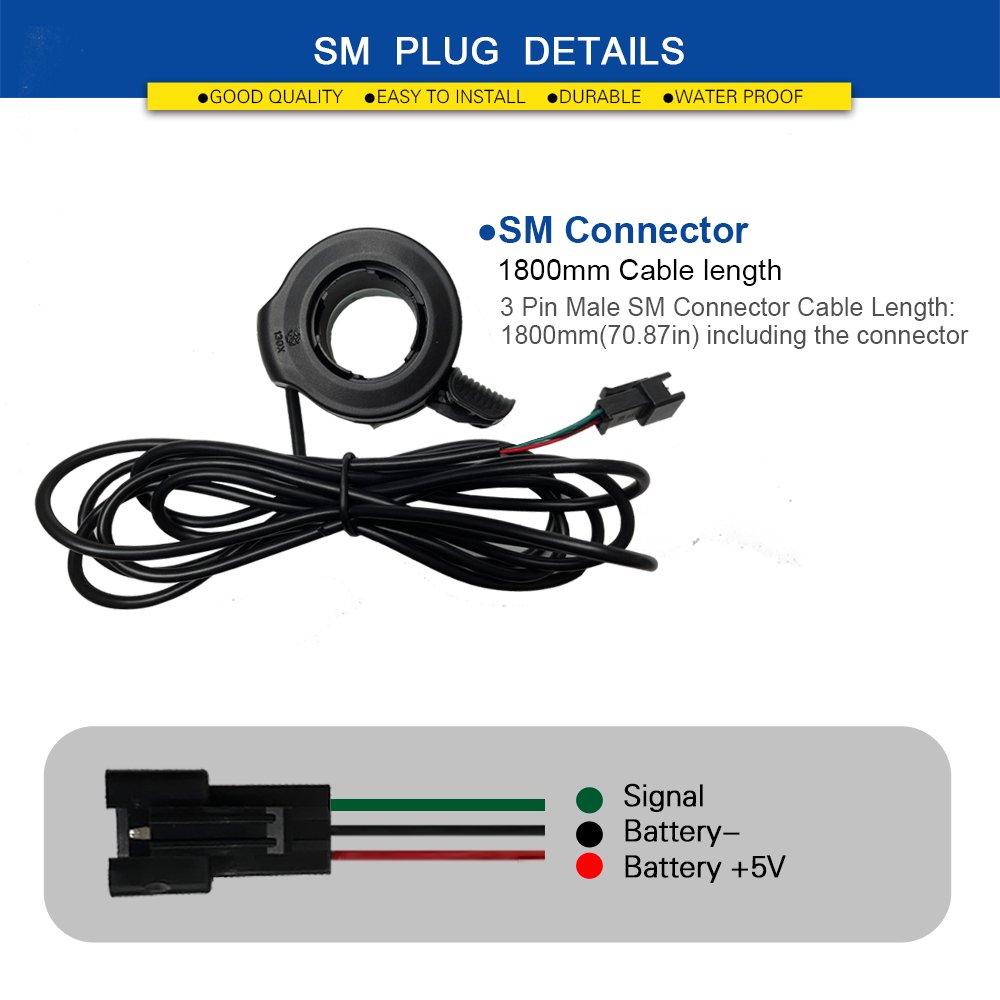 Electric Scooter Bicycle 130X Thumb Throttle ebike 3 Pin Waterproof SM Connector Electric Bike Accessories