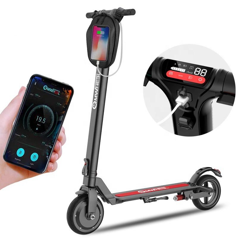 QMWHEEL H6plus Scooter with USB Charger 350w Folding Rear Suspension Adult Electric Scooters