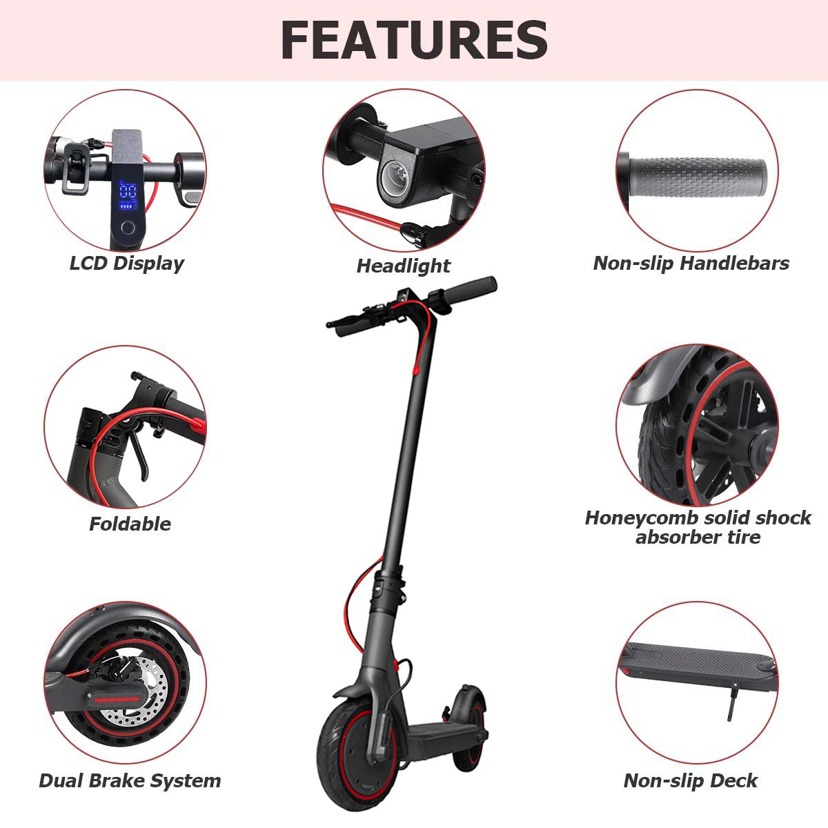 QMWHEEL H6plus Scooter with USB Charger 350w Folding Rear Suspension Adult Electric Scooters
