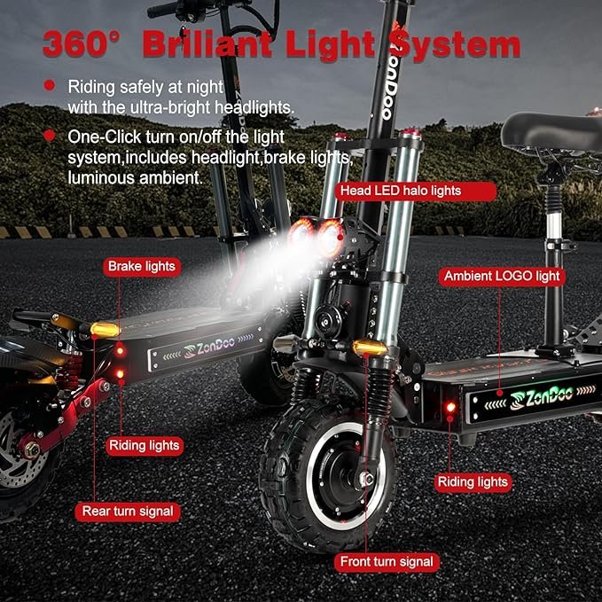 Electric Scooter Adults 5600W 6000W Dual Motors 60Miles Long Range 85KM/HSpeed ZonDoo ZO03 Off Road Adult Electric Scooter