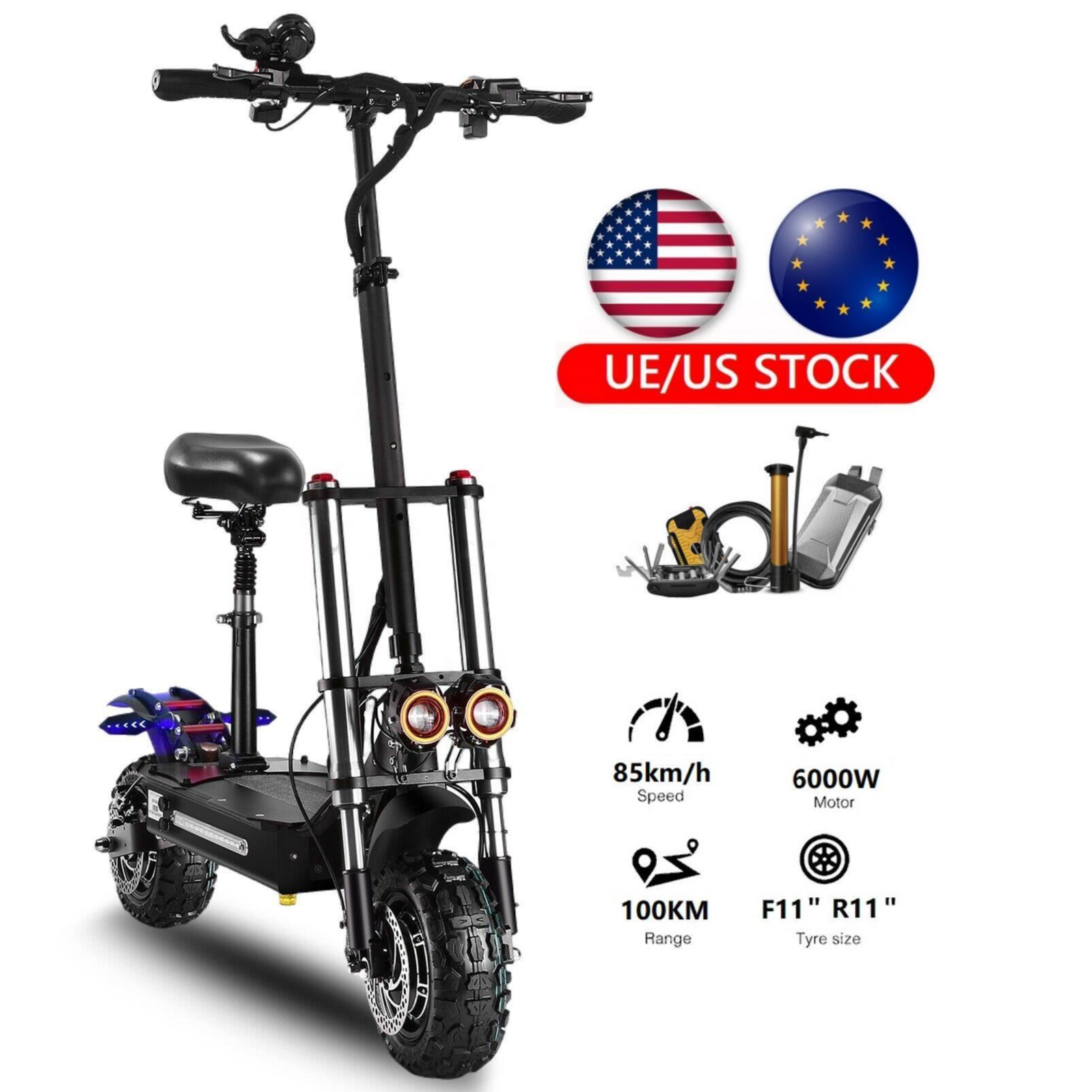 EU/USA Warehouse S3 5600W Dual Motor 60V 38Ah Electric Scooter 50 Mph 11"/13" Off Road E Scooter for Adults